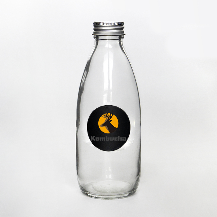 Aluminium Lid 10oz Empty Round 300ml Glass Bottle Juice With Custom Label Sticker