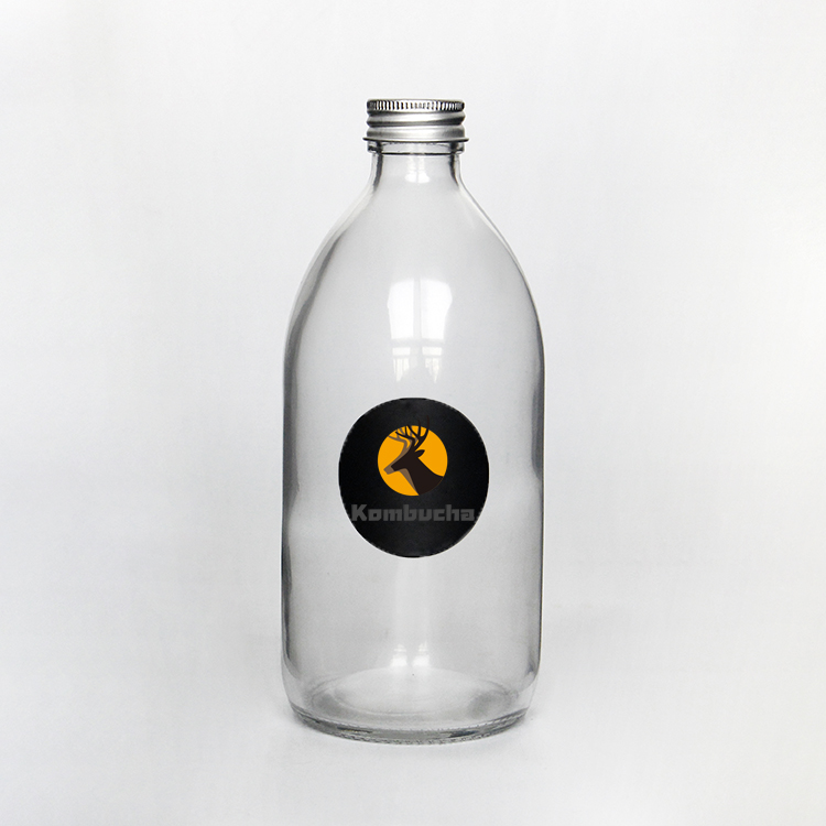 Aluminium Lid 10oz Empty Round 300ml Glass Bottle Juice With Custom Label Sticker