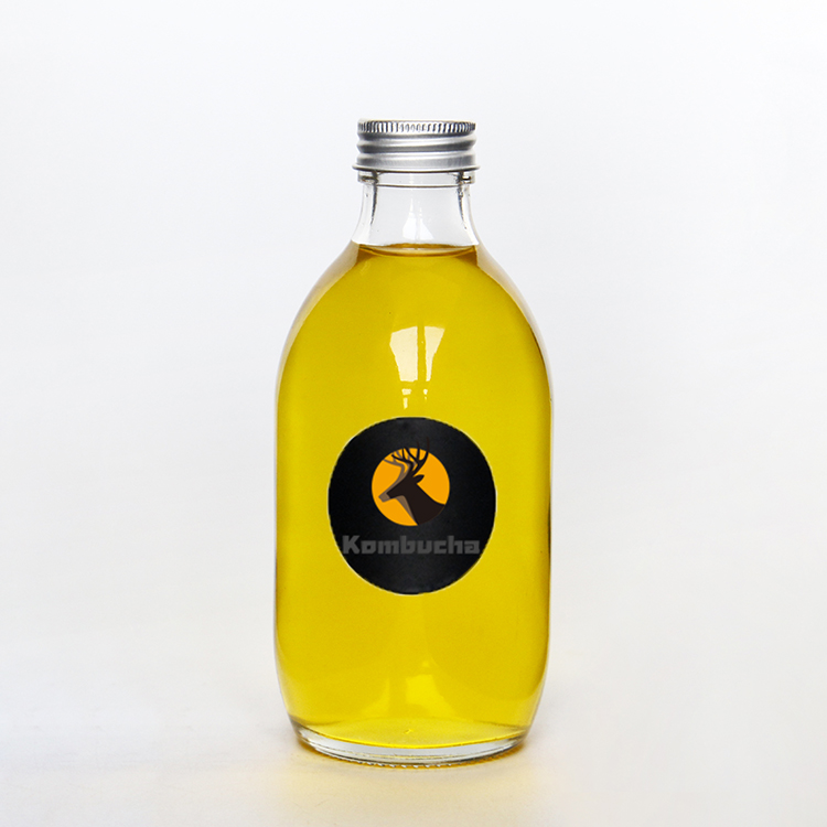 Aluminium Lid 10oz Empty Round 300ml Glass Bottle Juice With Custom Label Sticker