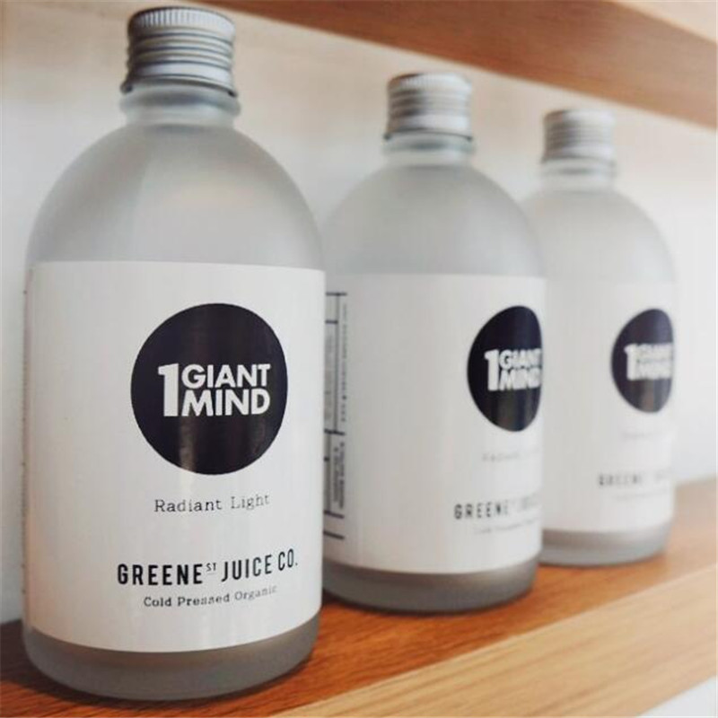 Aluminum Cover Frosted Acid Etch Beverage Juice Milk Drink Round Glass Bottle