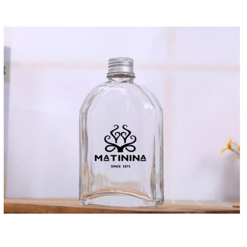 Aluminum Cover Juice Milk Drink Beverage Flat Glass Bottle