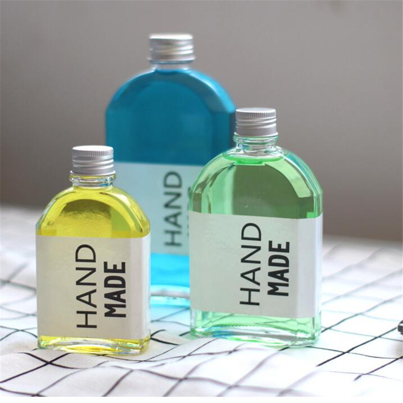 Aluminum Cover Juice Milk Drink Beverage Flat Glass Bottle