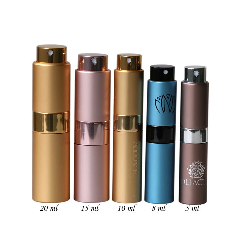 Aluminum atomizer perfume bottle twist up metal refillable perfume spray bottle