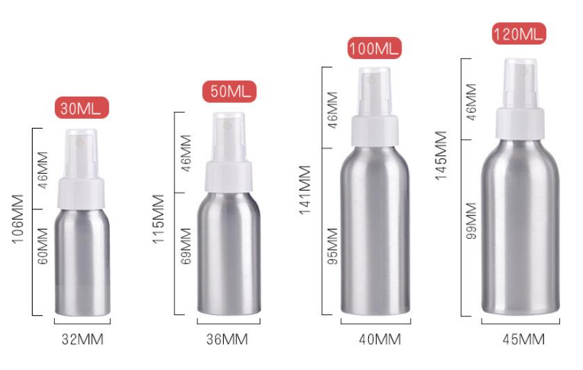 Aluminum bottle spray bottle 30ml 50ml 100ml 120ml 150ml 200ml 250ml 500ml with spray bump