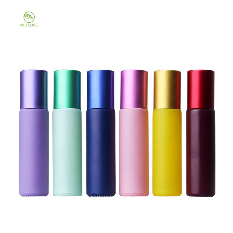 Aluminum cap 10ml red pink blue green purple yellow macaron glass gemstone roll on bottle for perfume essential oil