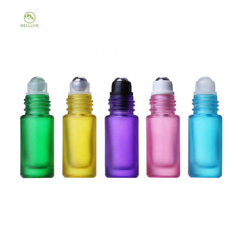 Aluminum cap 10ml red pink blue green purple yellow macaron glass gemstone roll on bottle for perfume essential oil