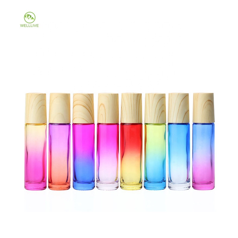 Aluminum cap 10ml red pink blue green purple yellow macaron glass gemstone roll on bottle for perfume essential oil