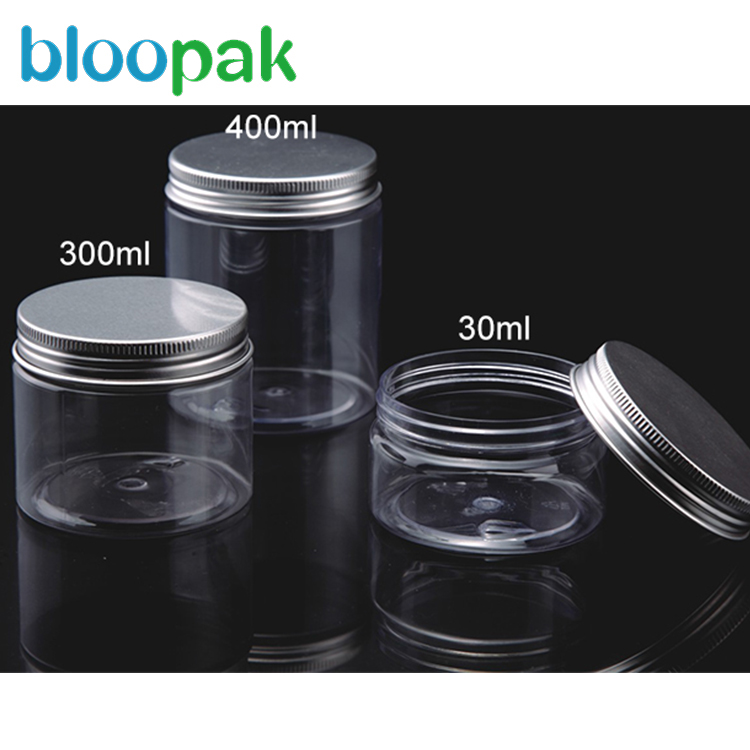 Aluminum cap small empty bottle PET plastic jar,Wide mouth cosmetic jar 200ml
