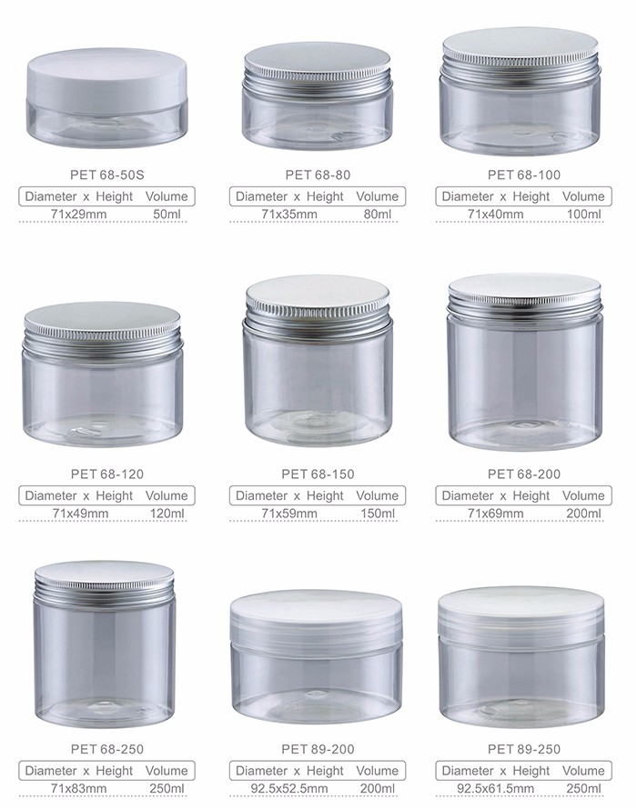 Aluminum cap small empty bottle PET plastic jar,Wide mouth cosmetic jar 200ml