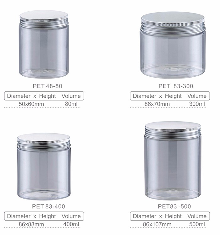 Aluminum cap small empty bottle PET plastic jar,Wide mouth cosmetic jar 200ml