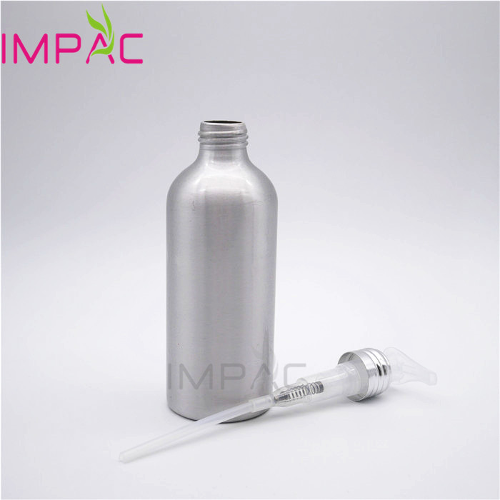Aluminum empty bottles for massage oil with clear lotion pump 8oz