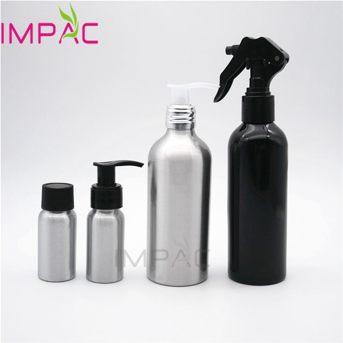 Aluminum empty bottles for massage oil with clear lotion pump 8oz