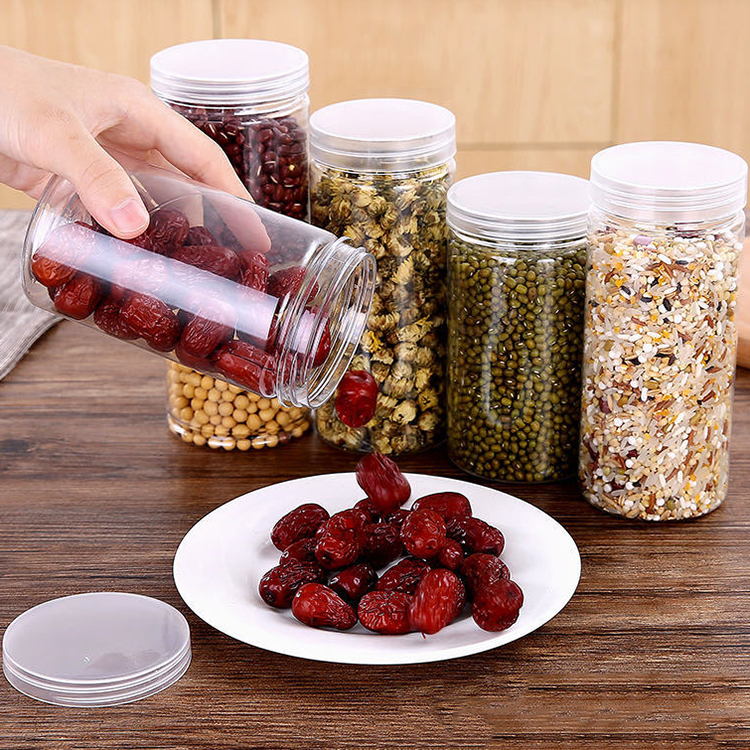 Aluminum lids 1oz 2oz 4oz 5oz 6oz 8oz 10oz 12oz 15oz 16oz 30oz clear plastic PET jars for Food storage