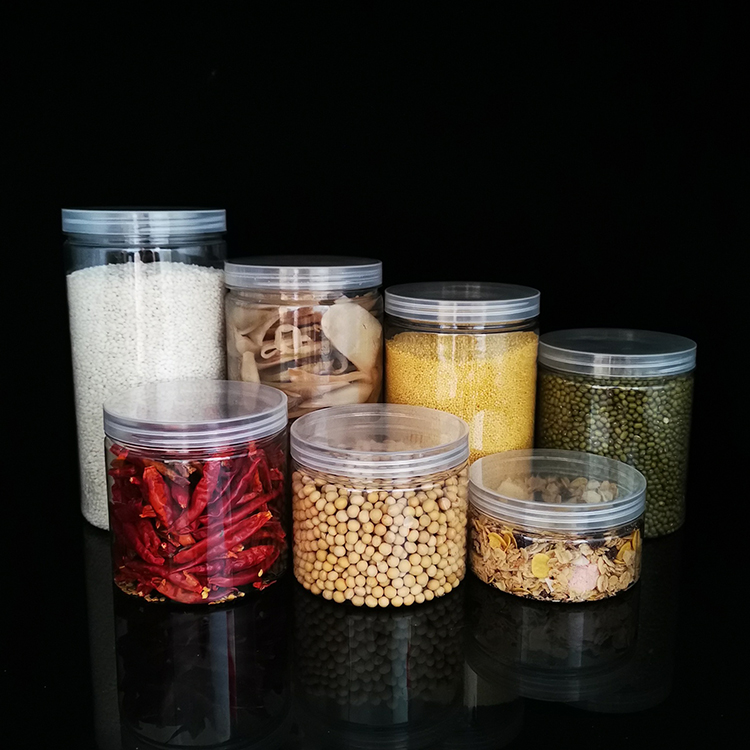 Aluminum lids 1oz 2oz 4oz 5oz 6oz 8oz 10oz 12oz 15oz 16oz 30oz clear plastic PET jars for Food storage