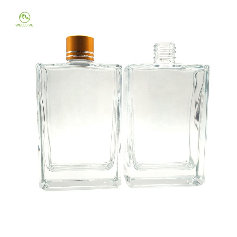 Aluminum plastic black cap 100ml clear square glass wine liquor bottle with plug welllive