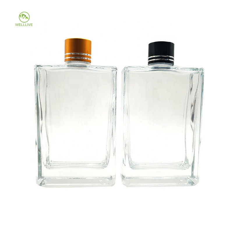 Aluminum plastic black cap 100ml clear square glass wine liquor bottle with plug welllive