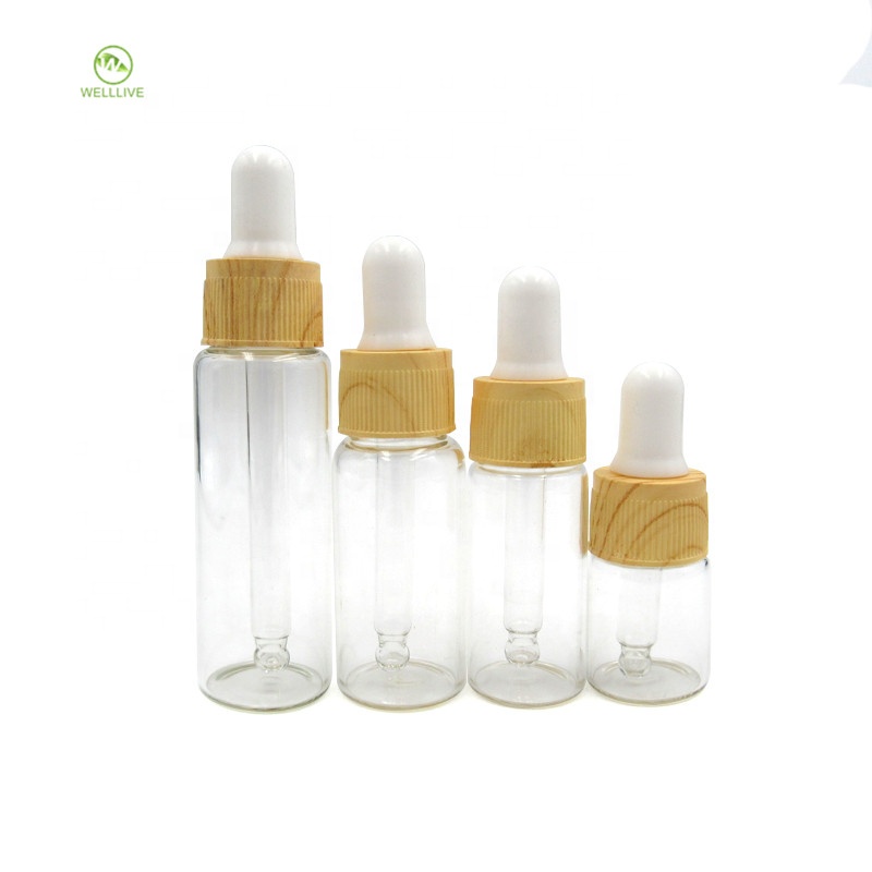Aluminum plastic screw lid 5ml 10ml 15ml 20ml clear amber tall tubular glass dropper bottle for essential oil