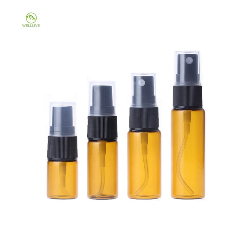 Aluminum plastic screw lid 5ml 10ml 15ml 20ml clear amber tall tubular glass dropper bottle for essential oil