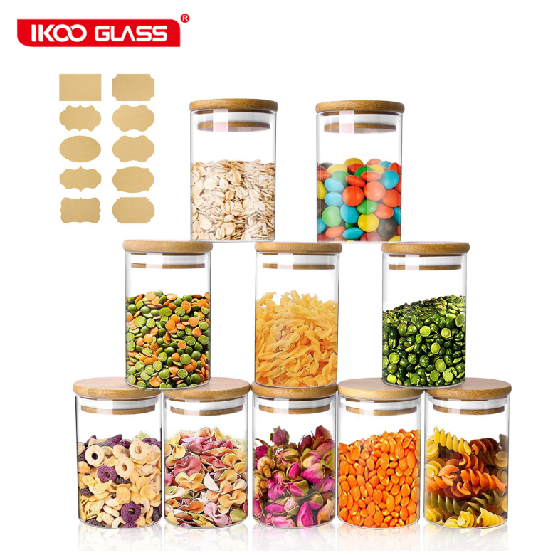 Amazon Glass Storage Jars 250 ml, Set of 10 Glass Jars with Bamboo Lids and Labels, Airtight Canister Kitchen Food Storage