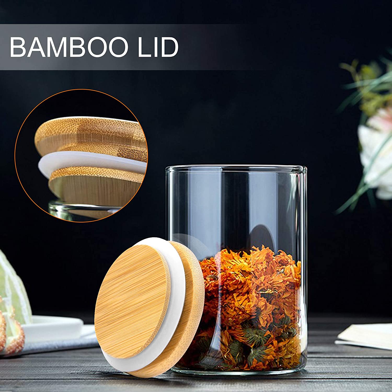 Amazon Glass Storage Jars 250 ml, Set of 10 Glass Jars with Bamboo Lids and Labels, Airtight Canister Kitchen Food Storage