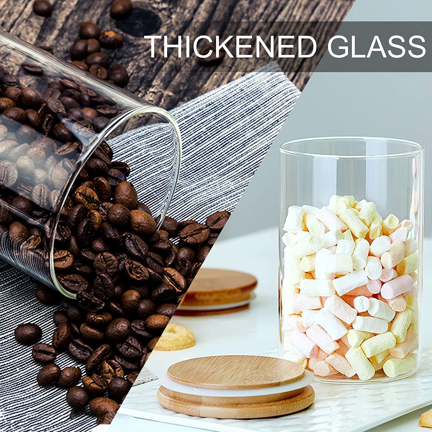 Amazon Glass Storage Jars 250 ml, Set of 10 Glass Jars with Bamboo Lids and Labels, Airtight Canister Kitchen Food Storage