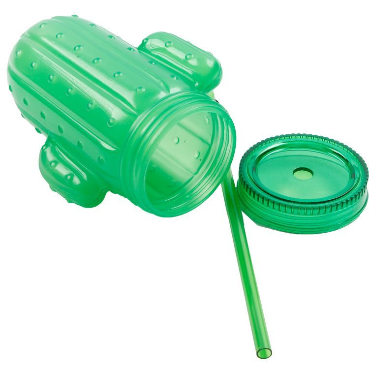 Amazon Hot Sale Unique Cactus Shaped Drinking Mason Jar With Hard Lid And Straw