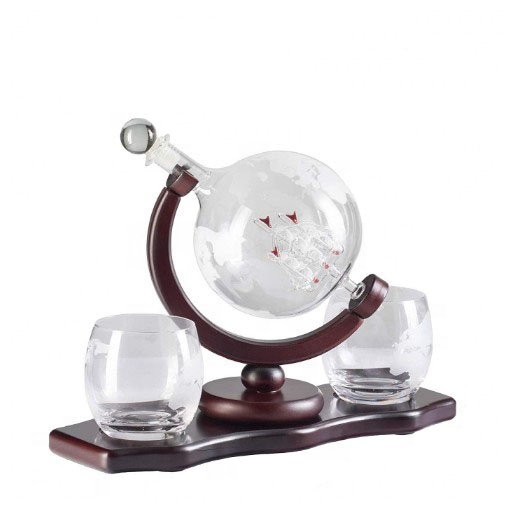 Amazon Hot Selling Handmade 850ML Etched Whiskey Globe Decanter Set