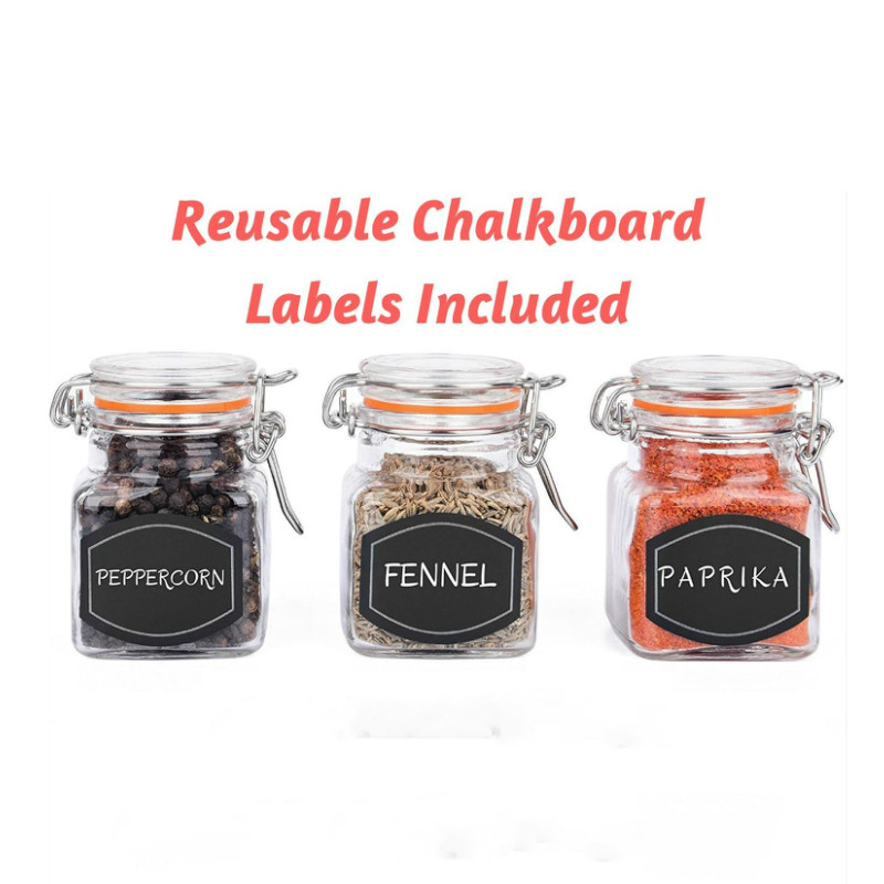 Amazon Square Glass Spice Jar Airtight Clear Storage glass Jars With Flip Top