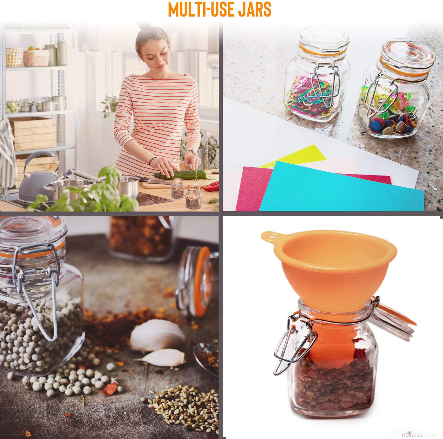 Amazon Square Glass Spice Jar Airtight Clear Storage glass Jars With Flip Top