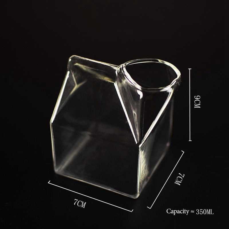 Amazon hot sale cute square milk glass box high borosilicate transparent milk glass cup