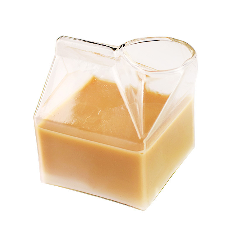 Amazon hot sale cute square milk glass box high borosilicate transparent milk glass cup