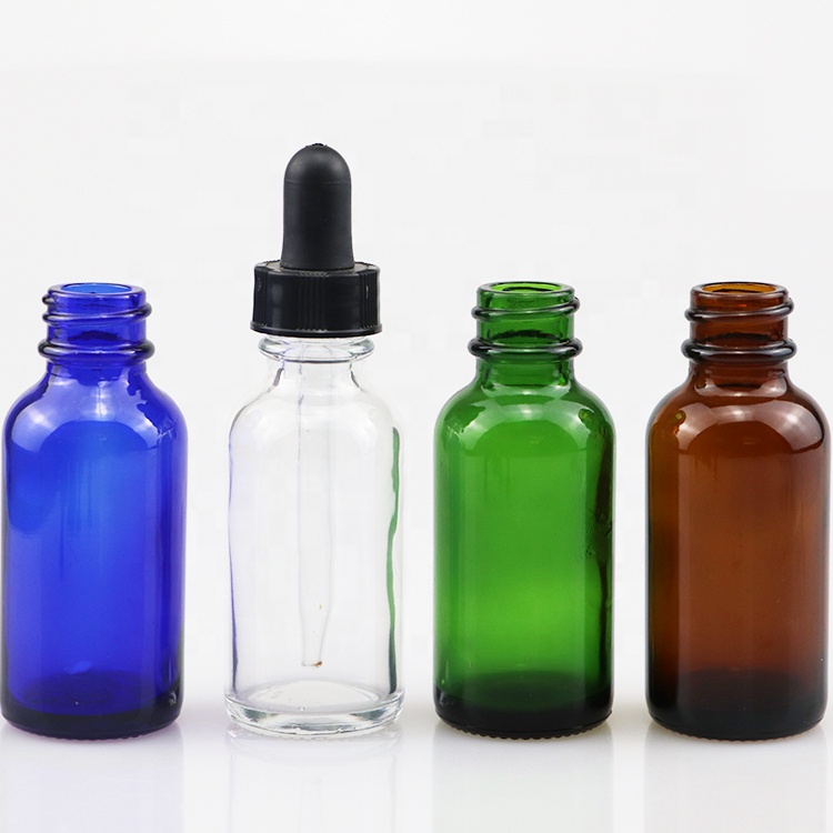 Amazon hot seller 30ml boston round cobalt blue glass bottles with black logo