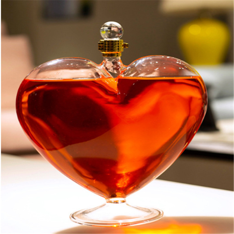 Amazon summer hot style bottle heart shape wine decanter high borosilicate whiskey decanter