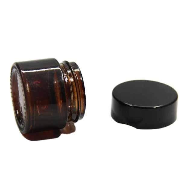 Amber 10g 10ml Glass Cream Screw Jar with Black Plastic Lid