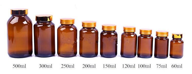 Amber 30ml/50ml/100ml/200ml/250ml glass pill vitamins bottle/medicine container jar packaging with child proof cap for vitamins