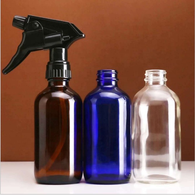 Amber 4oz 16oz Boston Round Glass Bottle Black Spray Fine Mist Sprayer