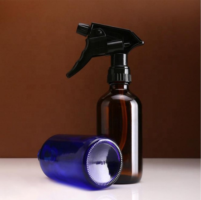 Amber 4oz 16oz Boston Round Glass Bottle Black Spray Fine Mist Sprayer