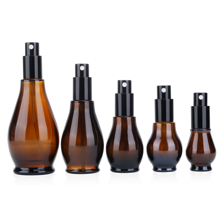 Amber 5ml 10ml 20ml 30ml 50ml 100ml Single gourd shape glass dropper bottle with Aluminum lids dropper