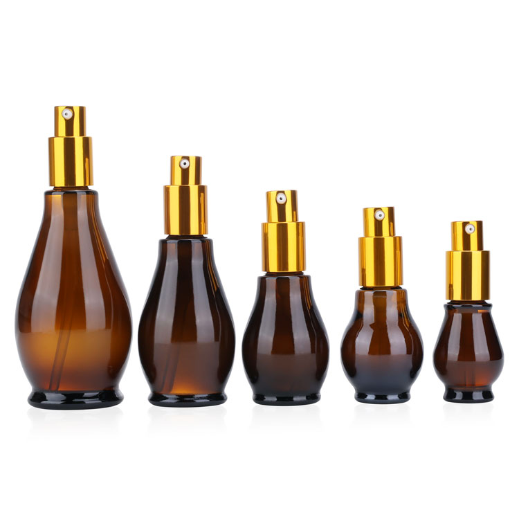 Amber 5ml 10ml 20ml 30ml 50ml 100ml Single gourd shape glass dropper bottle with Aluminum lids dropper