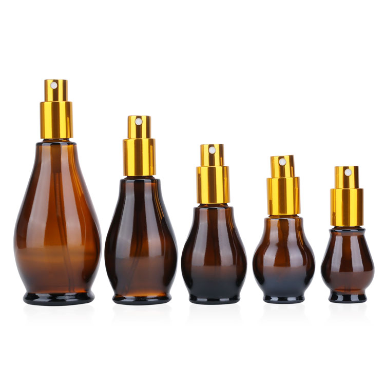 Amber 5ml 10ml 20ml 30ml 50ml 100ml Single gourd shape glass dropper bottle with Aluminum lids dropper