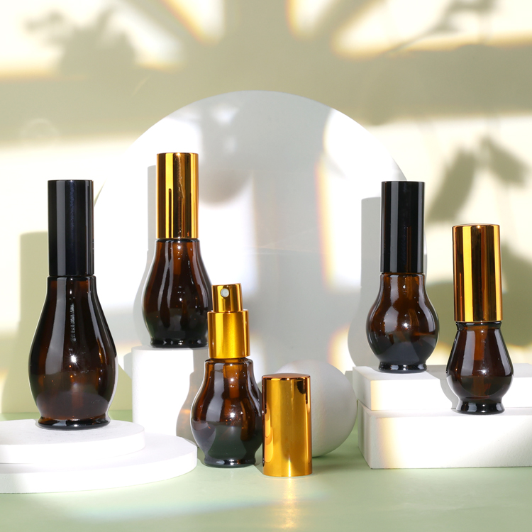 Amber 5ml 10ml 20ml 30ml 50ml 100ml Single gourd shape glass dropper bottle with Aluminum lids dropper