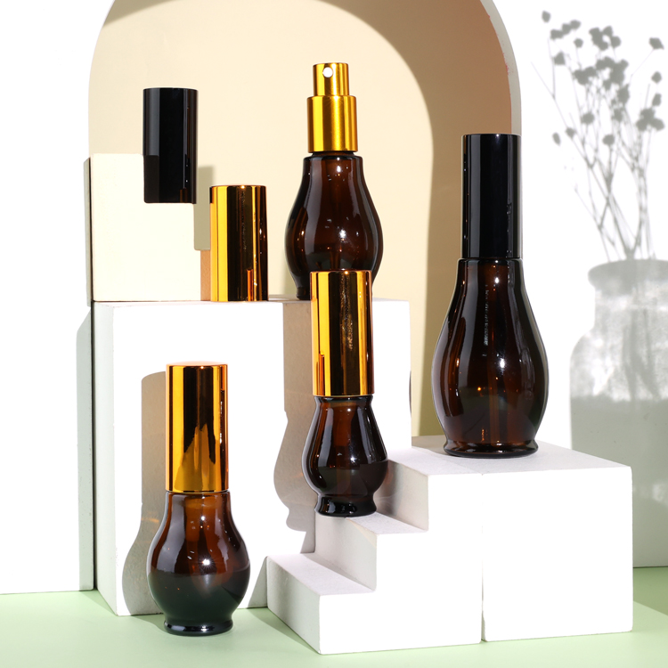 Amber 5ml 10ml 20ml 30ml 50ml 100ml Single gourd shape glass dropper bottle with Aluminum lids dropper