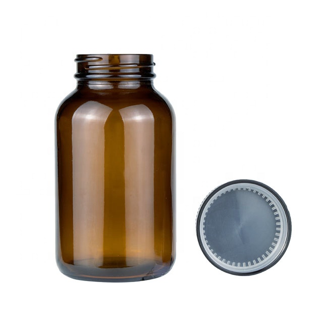 Amber 60ml 90ml 125ml 150ml 200ml 260ml round HDPE glass medicine pill bottle with black color child proof  CRC cap