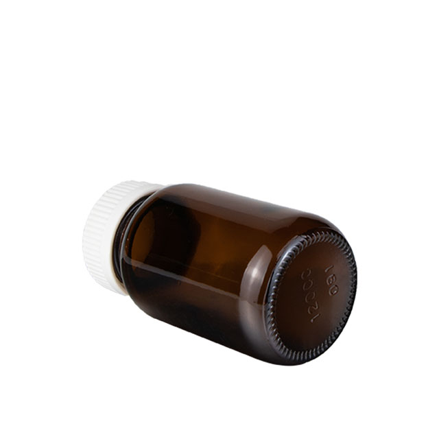 Amber 60ml 90ml 125ml 150ml 200ml 260ml round HDPE glass medicine pill bottle with black color child proof CRC cap