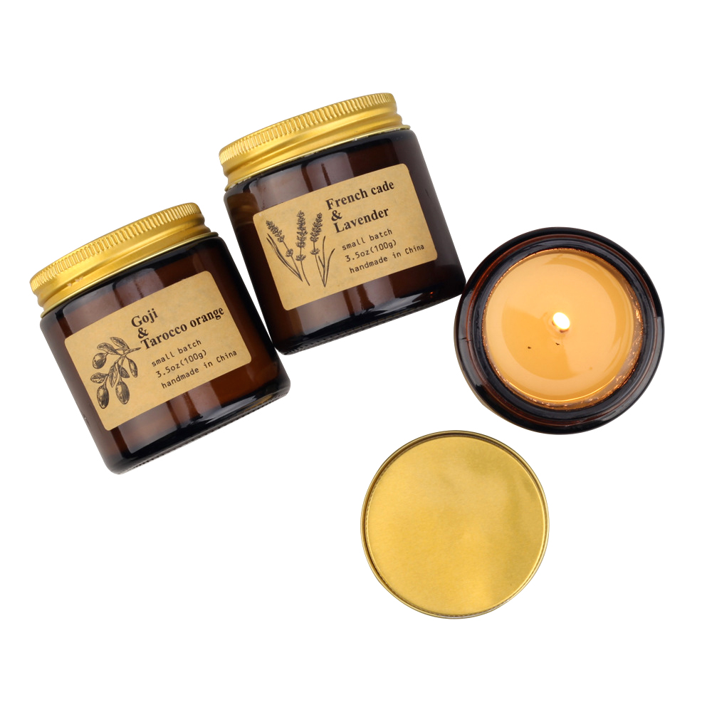 Amber 8oz glass candle jars wholesale custom candy jars with lid wedding decoration cut glass candle jar in bulk