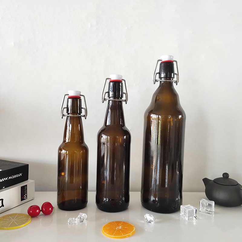 Amber Beer Packaging Glass Bottle with crown cap swing cap beer bottle