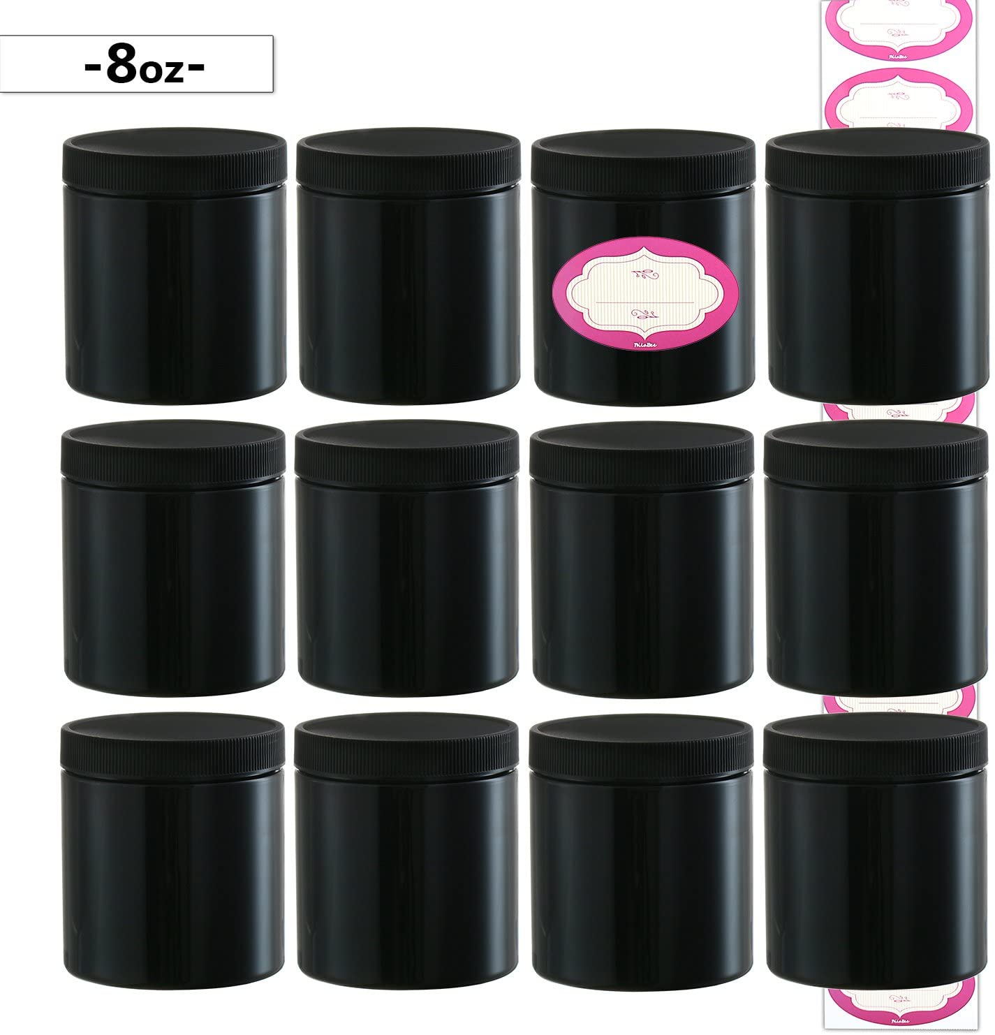 Amber Black Cosmetic Containers Cream 2 oz 4 oz 6 oz 8 oz Plastic Jars with Lids