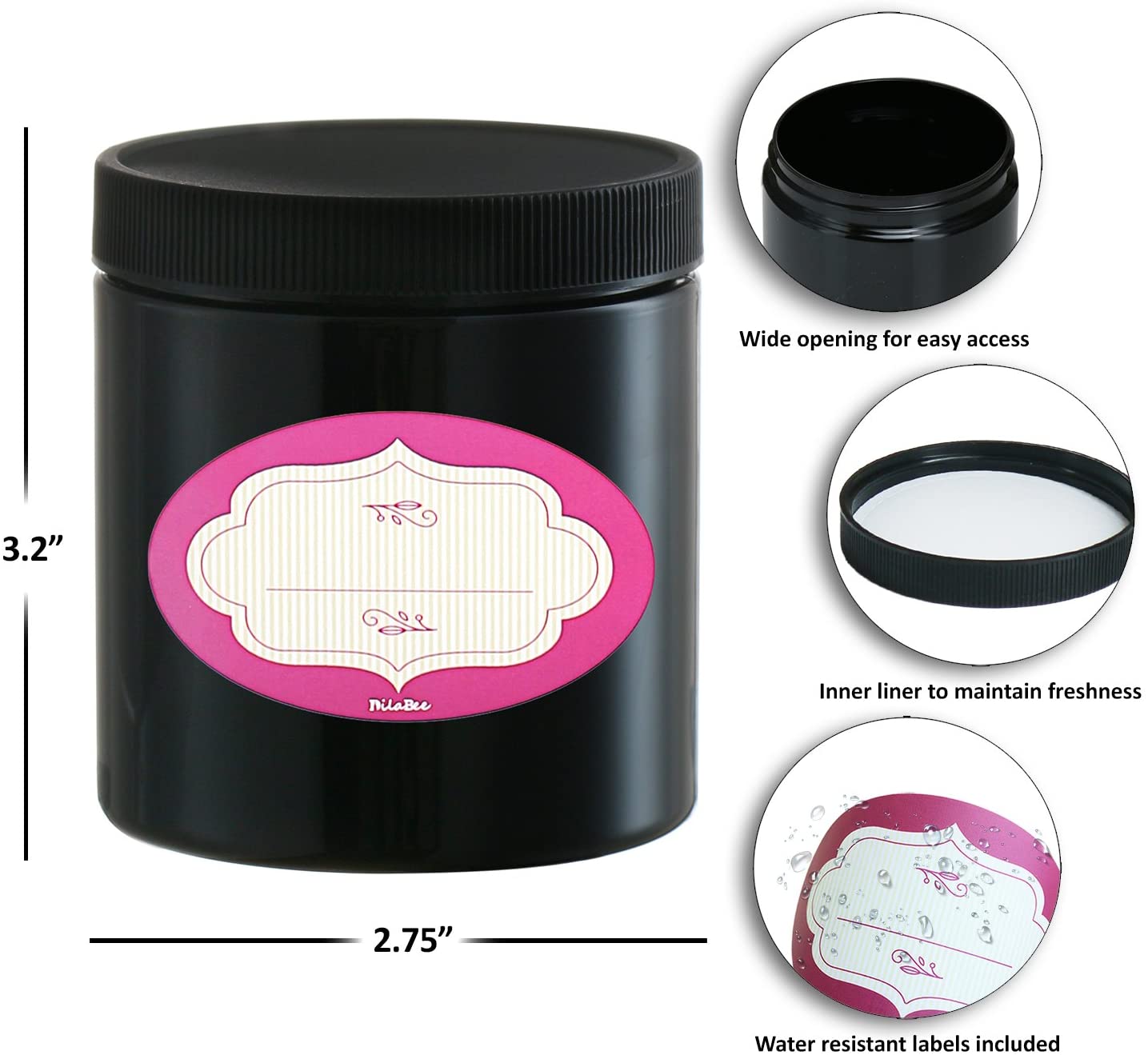 Amber Black Cosmetic Containers Cream 2 oz 4 oz 6 oz 8 oz Plastic Jars with Lids