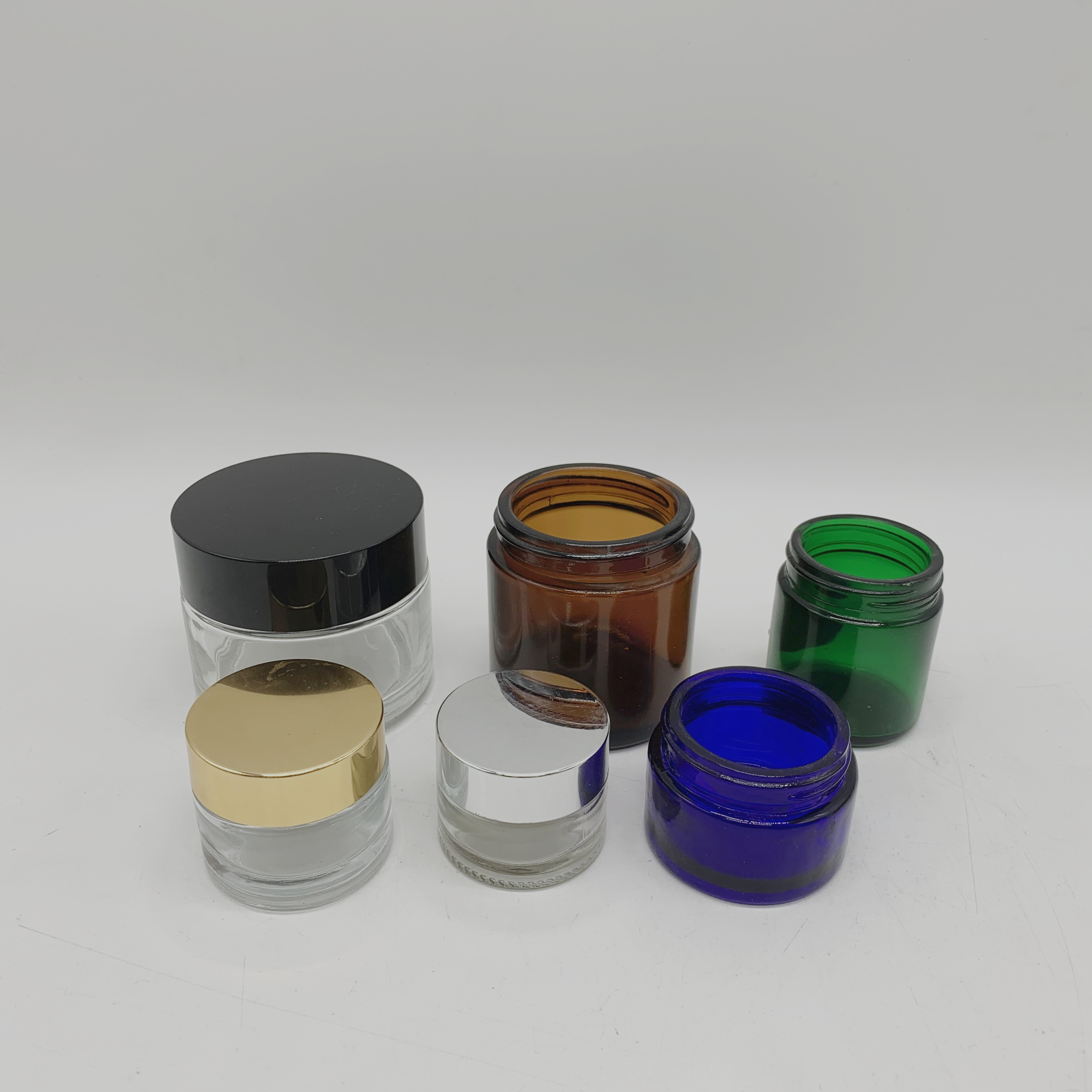 Amber Blue Clear Cosmetic Jar customized Glass Cream Jar