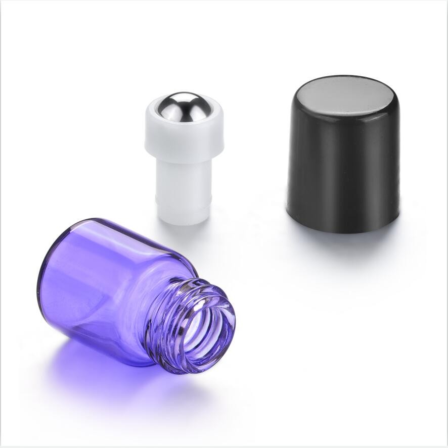 Amber Blue Green Clear 1ml 2ml 3ml roll on essential oil glass roller bottle with stainless steel ball
